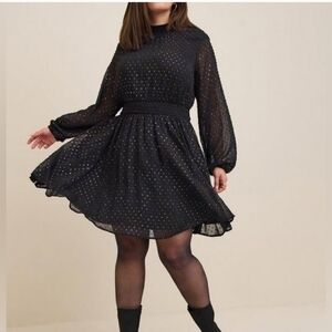 Women' TORRID Mini Clip Dot Blouson Sleeve Dress Size 5 5x Plus Size